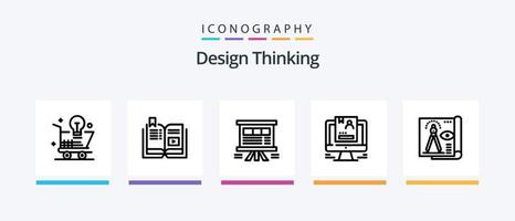 linha de pensamento de design 5 pacote de ícones incluindo mais. documento. Projeto. acessório. o email. design de ícones criativos vetor