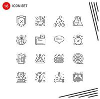grupo de símbolos de ícone universal de 16 contornos modernos de elementos de design de vetores editáveis de reação de energia de condução de negócios globais