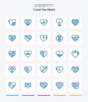 coração criativo 25 pacote de ícones azuis, como gosto. coração. Curti. Presente. favorito vetor