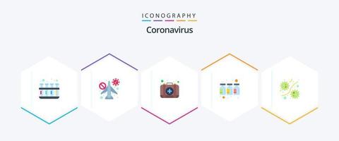 pacote de ícones planos de coronavírus 25, incluindo germes. vacina. emergência. medicina. garrafa vetor