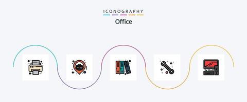 linha de escritório preenchida pacote de ícones plana 5 incluindo . escritório. arquivos. equipamento. Apoio, suporte vetor