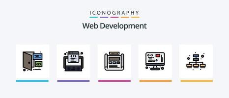 linha de desenvolvimento web cheia de 5 ícones incluindo . erro. rede. rede. estatísticas da web. design de ícones criativos vetor