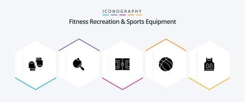 pacote de ícones de 25 glifos de equipamentos esportivos e recreação de fitness, incluindo camisa. nba . campo. basquetebol. futebol vetor