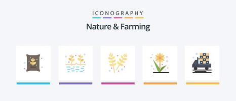 natureza e agricultura flat 5 icon pack incluindo . caminhão. agricultura. agricultura. agricultura. design de ícones criativos vetor