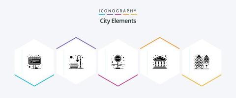 elementos da cidade pacote de ícones de 25 glifos, incluindo energia. prédio. claro. finança. banco vetor