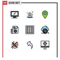 conjunto de 9 sinais de símbolos de ícones de interface do usuário modernos para configuração criminal pasta de bandeira pin elementos de design de vetores editáveis