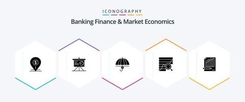 finanças bancárias e economia de mercado pacote de ícones de 25 glifos, incluindo suporte. segurança. placa. proteção. financeiro vetor