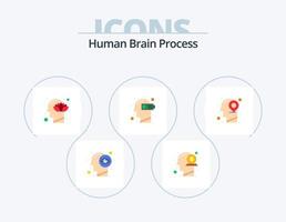 processo do cérebro humano plana ícone pack 5 design de ícones. mental. exaustão. dinheiro. bateria. lótus vetor