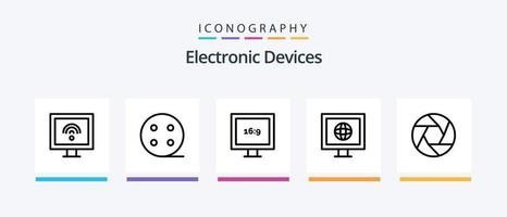 Dispositivos linha 5 pacote de ícones incluindo . bateria. tela. design de ícones criativos vetor