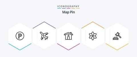 pacote de ícones de 25 linhas de pinos de mapa, incluindo . . viagem. lei. leilão vetor