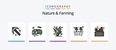 a natureza e a linha agrícola preencheram o pacote de 5 ícones, incluindo a agricultura. colheita. agricultura. Comida. Fazenda. design de ícones criativos vetor