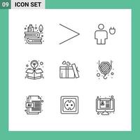 conjunto de 9 sinais de símbolos de ícones de interface do usuário modernos para oferecer ideia avatar poder criativo elementos de design de vetores editáveis