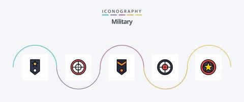 linha militar cheia de pacote de ícones plana 5 incluindo alvo. militares. distintivo. distintivo. listras vetor
