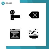 4 ícones criativos, sinais e símbolos modernos de gadgets de código de filmadora, elementos de design de vetores editáveis em html claro