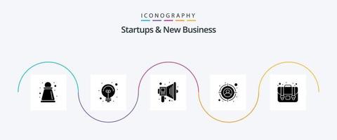 startups e novo pacote de ícones de glifo 5 de negócios, incluindo . alto falante. mala. o negócio vetor