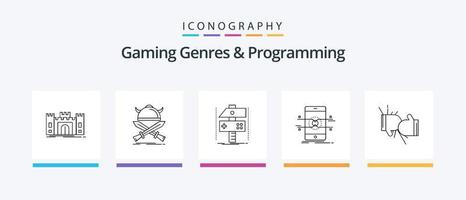 gêneros de jogos e pacote de ícones da linha 5 de programação, incluindo erro. computador. robô. espadas. viking. design de ícones criativos vetor