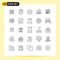 conjunto de 25 sinais de símbolos de ícones de interface do usuário modernos para acordo de parceria de casa de campo em dólar global elementos de design de vetores editáveis