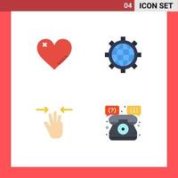 conjunto de ícones planos de interface móvel de 4 pictogramas de gestos de coração favoritos configuram elementos de design de vetores editáveis móveis