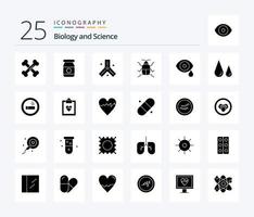 pacote de ícones de glifos sólidos de biologia 25, incluindo laboratório. biologia. células. natureza. erro vetor