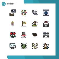 16 interface de usuário pacote de linha cheia de cores planas de sinais e símbolos modernos de configuração de elementos de design de vetores criativos editáveis de url de planta de site