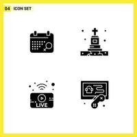 pacote de interface de usuário de 4 glifos sólidos básicos de calendário ao vivo tumba de morte passatempos elementos de design de vetores editáveis