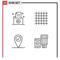 conjunto de 4 sinais de símbolos de ícones de interface do usuário modernos para verificação de documentos em elementos de design de vetores editáveis de código de layout de escritório