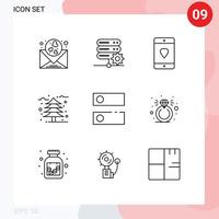 pacote de interface do usuário de 9 contornos básicos de elementos de design de vetores editáveis móveis de folha de dns