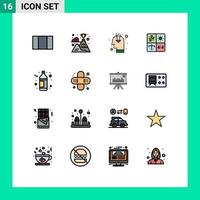 pacote de interface do usuário de 16 linhas básicas cheias de cores planas de vinho, álcool, opinião, processo, desenvolvimento, elementos de design de vetores criativos editáveis