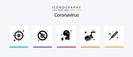 pacote de ícones do glifo 5 do coronavírus, incluindo bolha. lavando. perigo. médico. cara. design de ícones criativos vetor