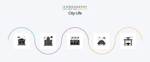 pacote de ícones do glifo 5 da vida da cidade, incluindo . ônibus. vida. vida. carro vetor