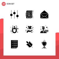 9 ícones criativos, sinais e símbolos modernos de roupas, correio manual, compra, aquisição, elementos de design de vetores editáveis