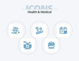 saúde e ícone azul médico pack 5 design de ícones. dia. calendário. osso. médico. fumaça vetor