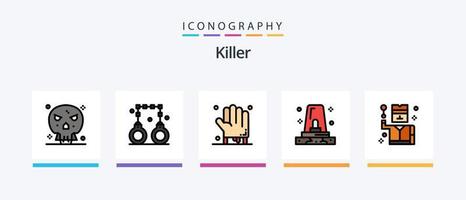 linha assassina encheu o pacote de 5 ícones, incluindo o objetivo. armas. bombear. pistola. arma de fogo. design de ícones criativos vetor