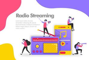 conceito de ilustração de podcast de rádio, ouvir música antiga com um player móvel. conceito de design moderno plano para site da página de destino, interface do usuário de aplicativos móveis, banner, folheto panfleto, documento de impressão da web. vetor eps 10