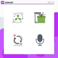 pacote de linha vetorial editável de 4 ícones planos simples de elementos de design de vetores editáveis de moeda de caixa de folha de compras bio