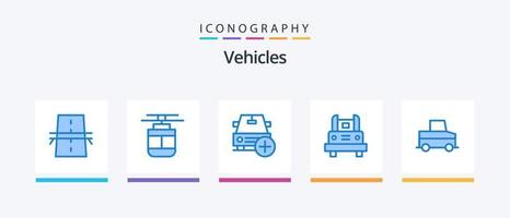 Pacote de ícones azul 5 de veículos, incluindo transporte. ônibus. transporte. veículos. mais. design de ícones criativos vetor