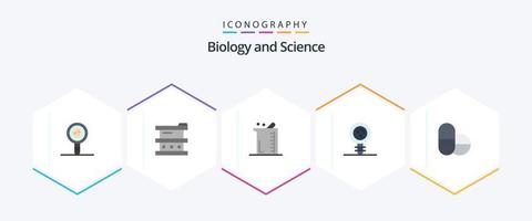 pacote de ícones planos de biologia 25, incluindo dna. química. laboratório. biologia. química vetor