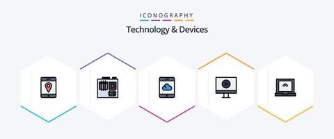 dispositivos 25 pacote de ícones de linha preenchida, incluindo . Smartphone. . computador portátil vetor