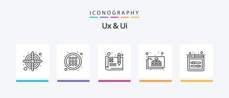 pacote de ícones ux e ui linha 5 incluindo hiperlink. meta. código. dardos. procurar. design de ícones criativos vetor