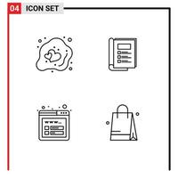 conjunto de 4 sinais de símbolos de ícones de interface do usuário modernos para maquete decorativa pacote de coração wireframe elementos de design de vetores editáveis
