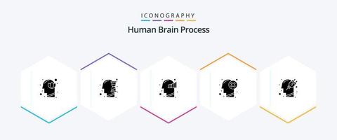 processo do cérebro humano pacote de ícones de 25 glifos, incluindo marca. cabeça. ampulheta. fracasso. Estatisticas vetor