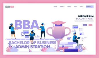 bba ou bacharelado em administração de empresas é um programa universitário para negócios e economia, as pessoas aprendem a obter um diploma de mestre em administração de empresas ou MBA. design plano de ilustração vetorial. vetor