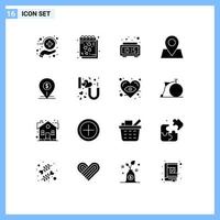 16 conceito de glifo sólido para sites móveis e aplicativos fixam localização ponteiro romântico tempo editável elementos de design vetorial vetor