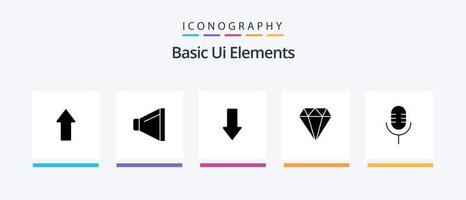 pacote básico de ícones de glifo 5 de elementos de interface do usuário, incluindo som. microfone. Setas; flechas. jogo jóia. design de ícones criativos vetor