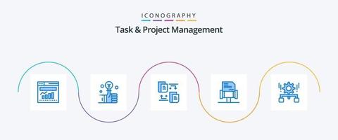 pacote de ícones azul 5 de gerenciamento de tarefas e projetos, incluindo configuração. engrenagem. arquivos. configuração. lei vetor