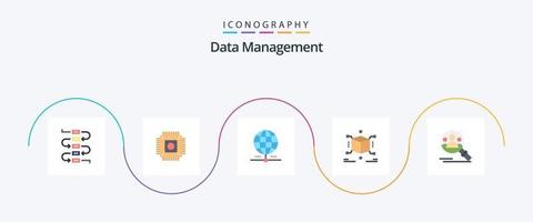 pacote de ícones plana 5 de gerenciamento de dados, incluindo perfil. caixa. globo. quebra-cabeça. cubo vetor