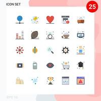 conjunto de pictogramas de 25 cores planas simples de móveis de áudio, coração, banheiro, seo, elementos de design de vetores editáveis