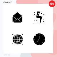 4 interface do usuário pacote de glifos sólidos de sinais e símbolos modernos de correio internet bateria energia web elementos de design vetoriais editáveis vetor