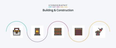 construção e linha de construção cheia de pacote de ícones plana 5 incluindo construção. lar. construção. construção. porta vetor