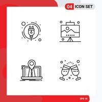 grupo de 4 cores planas de linhas preenchidas modernas definidas para elementos de design de vetores editáveis de rota de trabalho de desenvolvimento de sistema de consumo de energia